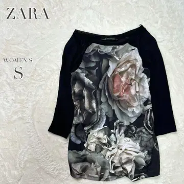 자라 올 패턴 니트 블라우스 린넨 장미 캐주얼 엘레강트 화려함