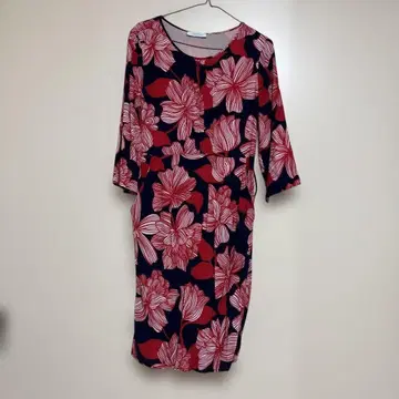 LUCKYLU 플라워 프린트 7부 소매 원피스