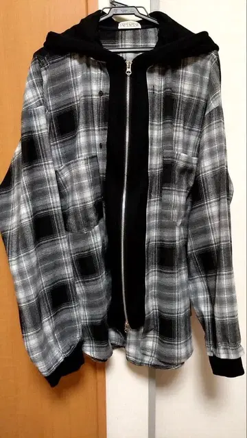 레이어드 체크 후드 긴팔 셔츠 후드티 Never mind the XU