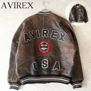 레어 아비렉스 아치 로고 램스킨 가죽 자켓 바시티 자켓 L