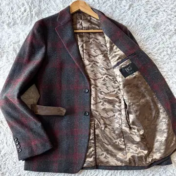 미사용급 컴시즘 BG 테일러드 자켓 체크 트위드 카모플라쥬 L