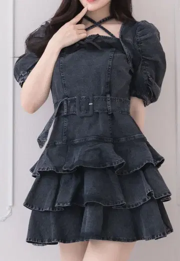 pium 티어드 프릴 미니 원피스