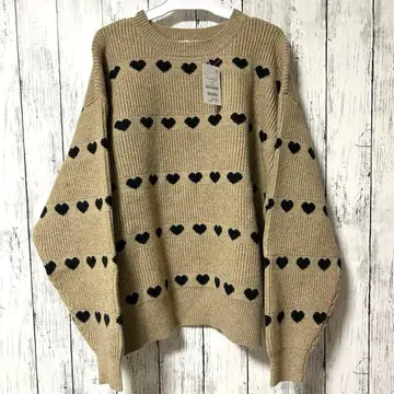 FREAK'S STORE 라인 하트 무늬 니트 스웨터 베이지 상의