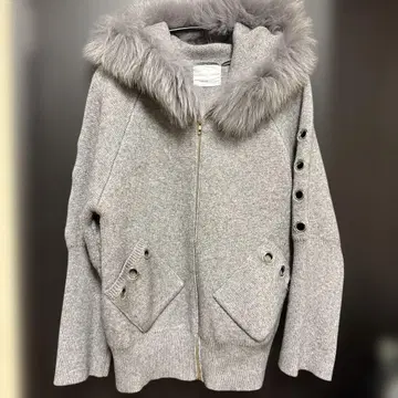 그레이 퍼 집업 니트 후드티