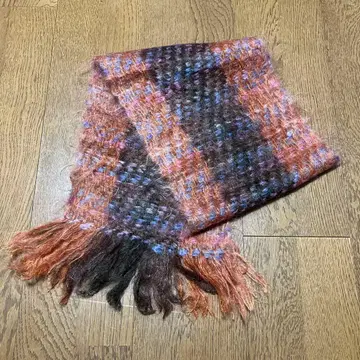 체크 무늬 울 혼방 머플러