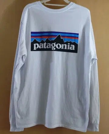 patagonia 남성용 화이트 롱 슬리브 T셔츠 백 프린트 L