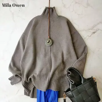 미라 오웬 그레이 터틀넥 니트 스웨터 양모 혼방