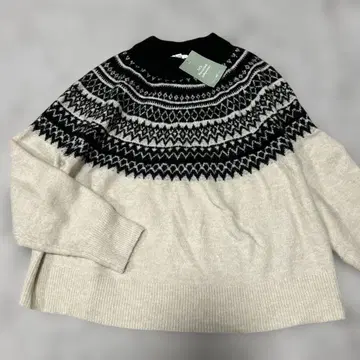 H&M 자카드 니트 스웨터 아이보리 블랙 M 사이즈
