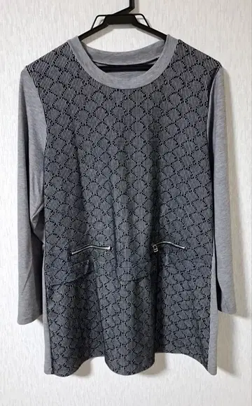 지퍼 포켓 부착 긴팔 T셔츠 그레이