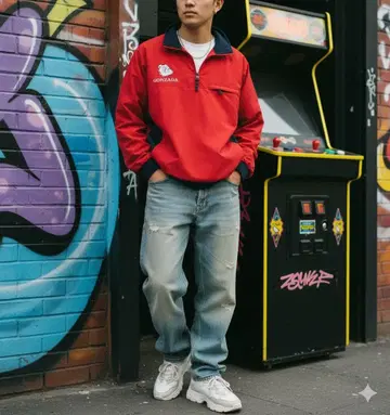 초레어 커터앤드백 곤자가 대학 하프 지퍼 블루종 자켓