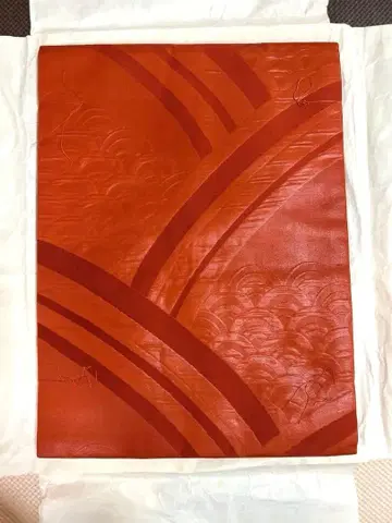 주홍색 오비 포멀 단자 주자직 물결 곡선 지직 쇼와 레트로 미사용 새상품