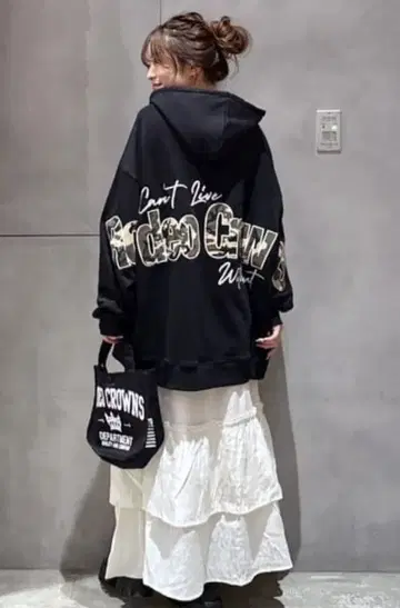 로데오 크라운 로고 아플리케 루즈 후드티 BLACK 택 포함 새상품