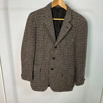 울 테일러드 자켓 레트로 하운드투스 체크 올 패턴 해리스 트위드
