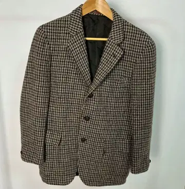 울 테일러드 자켓 레트로 하운드투스 체크 올 패턴 해리스 트위드
