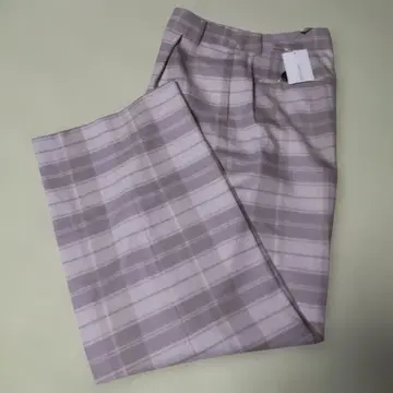 [ 시착만 한 상품 ] 옅은 베이지 체크 무늬 슬랙스 팬츠 택 포함