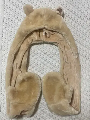 푸우 귀 달린 플리스 스카프 장갑 세트