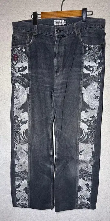 카라쿠리타마시 데님 팬츠 잉어 사이즈 38 블랙