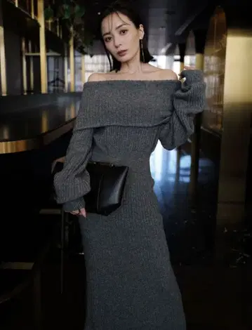 anuans 아뉴앙스 오프숄더 니트 원피스 오프숄