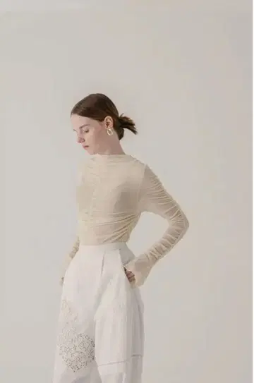 eaphi asymmetry sheer gather tops Ivory