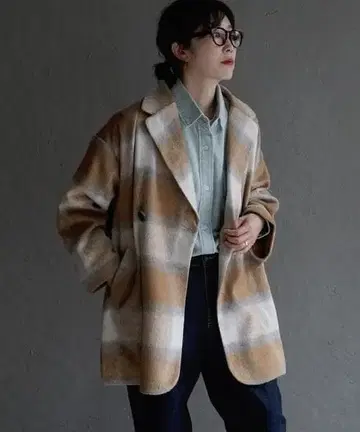 apartment department 샤기 체크 더블 와이드 코트