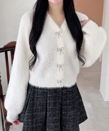 INGNI 잉그 페더얀 리본 버튼 니트 가디건