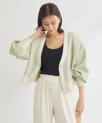 ELENCARE DUE 라메 V넥 가디건 [ 민트 ]