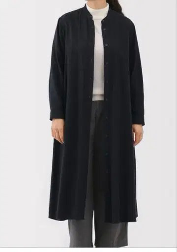 무인양품 양면 기모 플란넬 스탠드 카라 긴팔 원피스 다크 네이비 XL