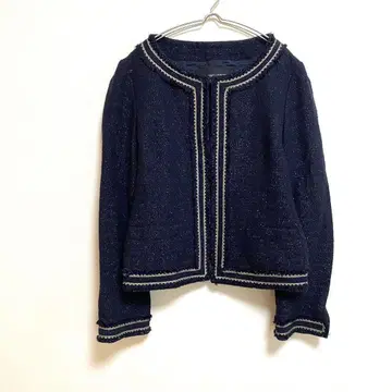 [ 유나이티드 애로우즈 ] 노카라 트위드 자켓 프린지 라메 라인 M