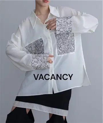 바캉스 레이스 도킹 오버 셔츠 화이트 롱 기장 긴팔 F