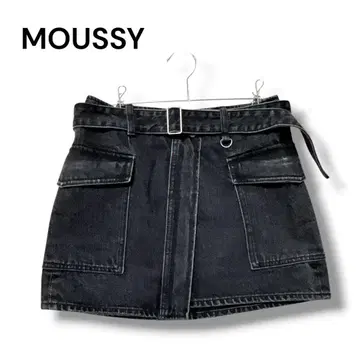 마우지 데님 스커트 숏 F 블랙 미니 기장 벨트 포함