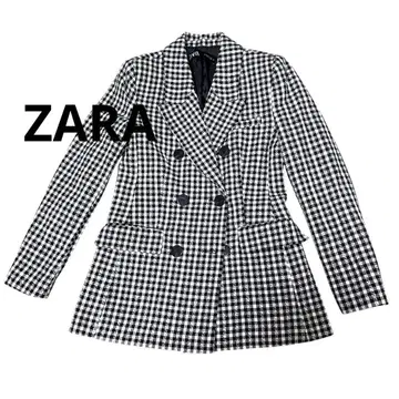 ZARA 테일러드 자켓 블랙 화이트 체크 사이즈 M