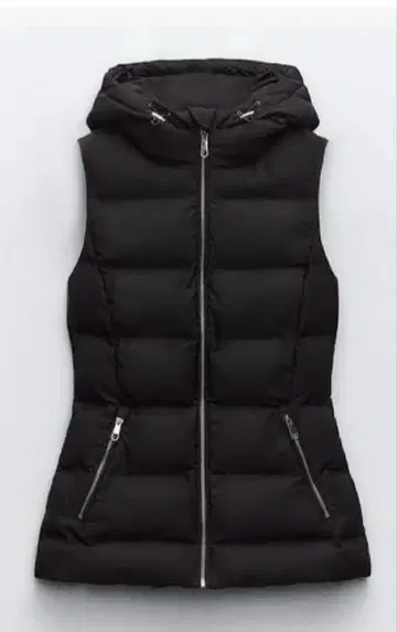 ZARA 블랙 다운 베스트 후드 부착 XS