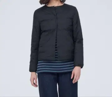 무인양품 경량 다운 포켓터블 노카라 자켓 블랙 XL