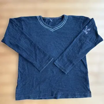 45rpm 다크 블루 V넥 긴팔 티셔츠