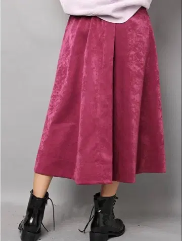 프레이 아이디 볼륨 플레어 스커트 롱 스웨이드 느낌 무지 핑크