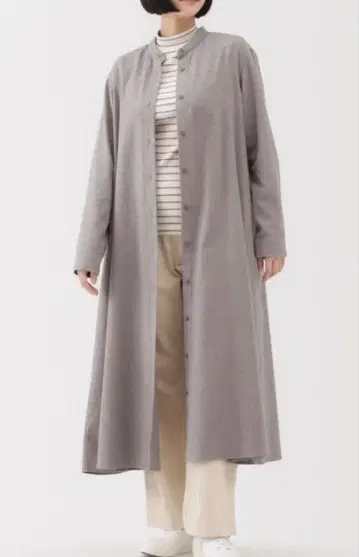 무인양품 양면 기모 플란넬 스탠드 카라 긴팔 원피스 베이지 XL