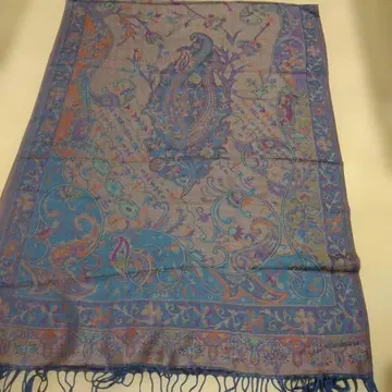 고급 Pashmina 소재 페이즐리 무늬 대형 숄 청보라색