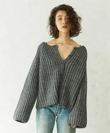 개럴개런트 헨리넥 니트 긴팔 알파카 혼방 그레이 F