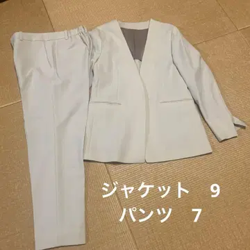 아오키 LES MUES 베이지 노카라 팬츠 수트 오피스