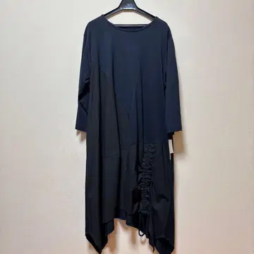 네이비 티셔츠 원피스 7부 소매 비대칭 루즈핏 원피스