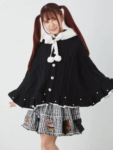 Ank Rouge 폼폼 리본 니트 판초