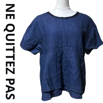 새상품급 NeQuittezPas  비즈 자수 린넨 블라우스 네이비