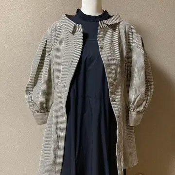 nagonstans 스트라이프 패턴 볼륨 슬리브 블라우스