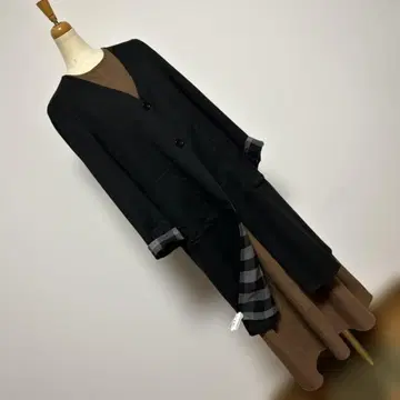 BABYLONE 바빌론 리버서블 코트 블랙 롱 코트 체크 얇은 소재