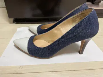 데님 네이비 화이트 하이힐