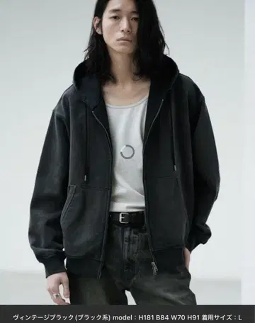 WYM LIDNM 지퍼 후드티 빈티지 블랙 ( 블랙 계열 ) L 사이즈