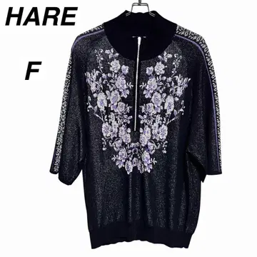 HARE 하레 5부 소매 꽃무늬 니트 FREE SIZE