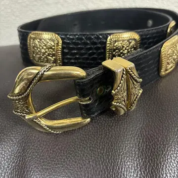 NANNI 블랙 가죽 벨트 골드 컬러 버클