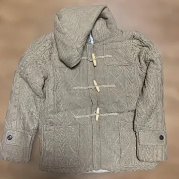 베이지 케이블 니트 더플 코트