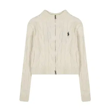 RL 아이보리 케이블 니트 지퍼 가디건